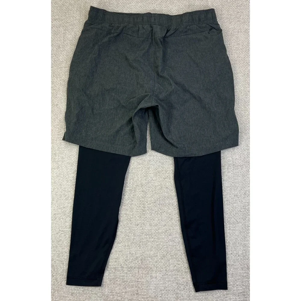 ALO Yoga Stability 2-in-1 Tights Shorts Men's XL Gray Black Zip Pocket Made USA